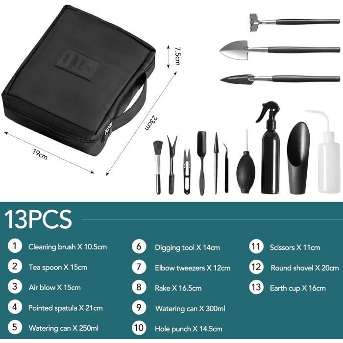 Kit d'outils pour Bonsai, Mini Outils de Jardinage pour Les Plantes d'intérieur, Lot de 13 Outils en Acier Carbone Sac de Rangement
