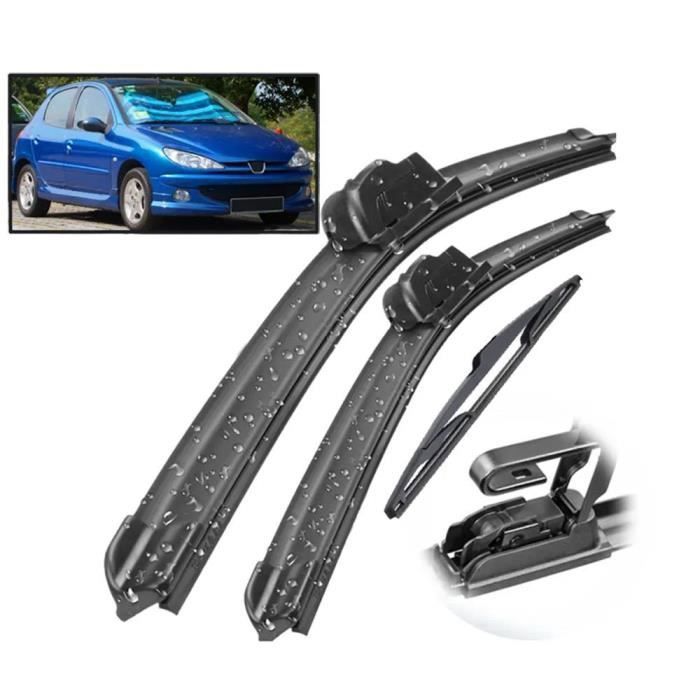 Juego de 3 limpiaparabrisas delanteros y traseros para Peugeot 206 Hatchback 2001 2002 2003 2004 2005 2006