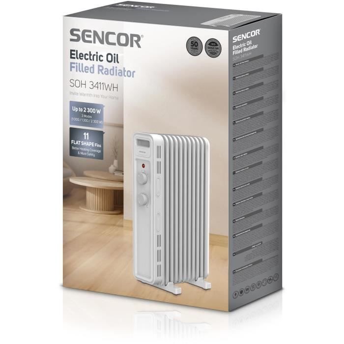 Oil-filled electric radiator - SENCOR - SOH 3411WH - 2300 W - 2 buttons - White