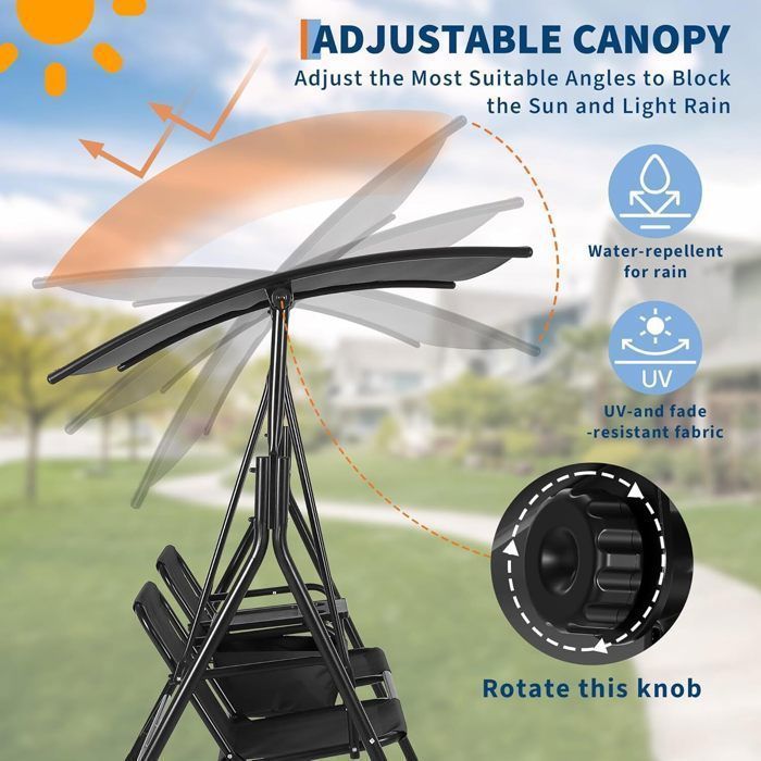 Garden swing, Double garden swing, Two-person swing with adjustable sunshade, Double hanging chair