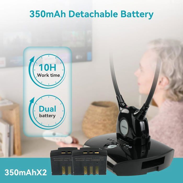 Cuffie TV wireless - JOZSI - Bassa latenza 2.4G - Amplificatore audio - Doppia batteria da 350 mAh