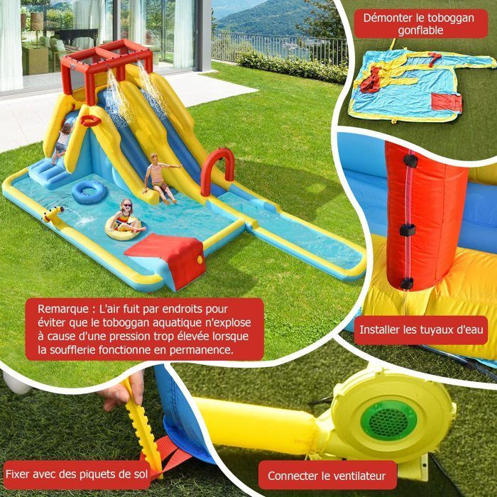 DREAMADE 7-in-1 Inflatable Castle for Children, Play Area with 680W Fan, Double Slides, Swimming Pool, Water Cannon, Wall