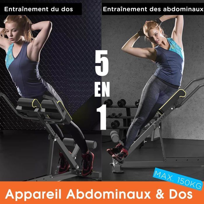 DH FitLife 5-en-1 Hyperextension Chaise Romaine pour Entraînement Abdominal et Lombaire, Réglable jusqu'à 150 kg