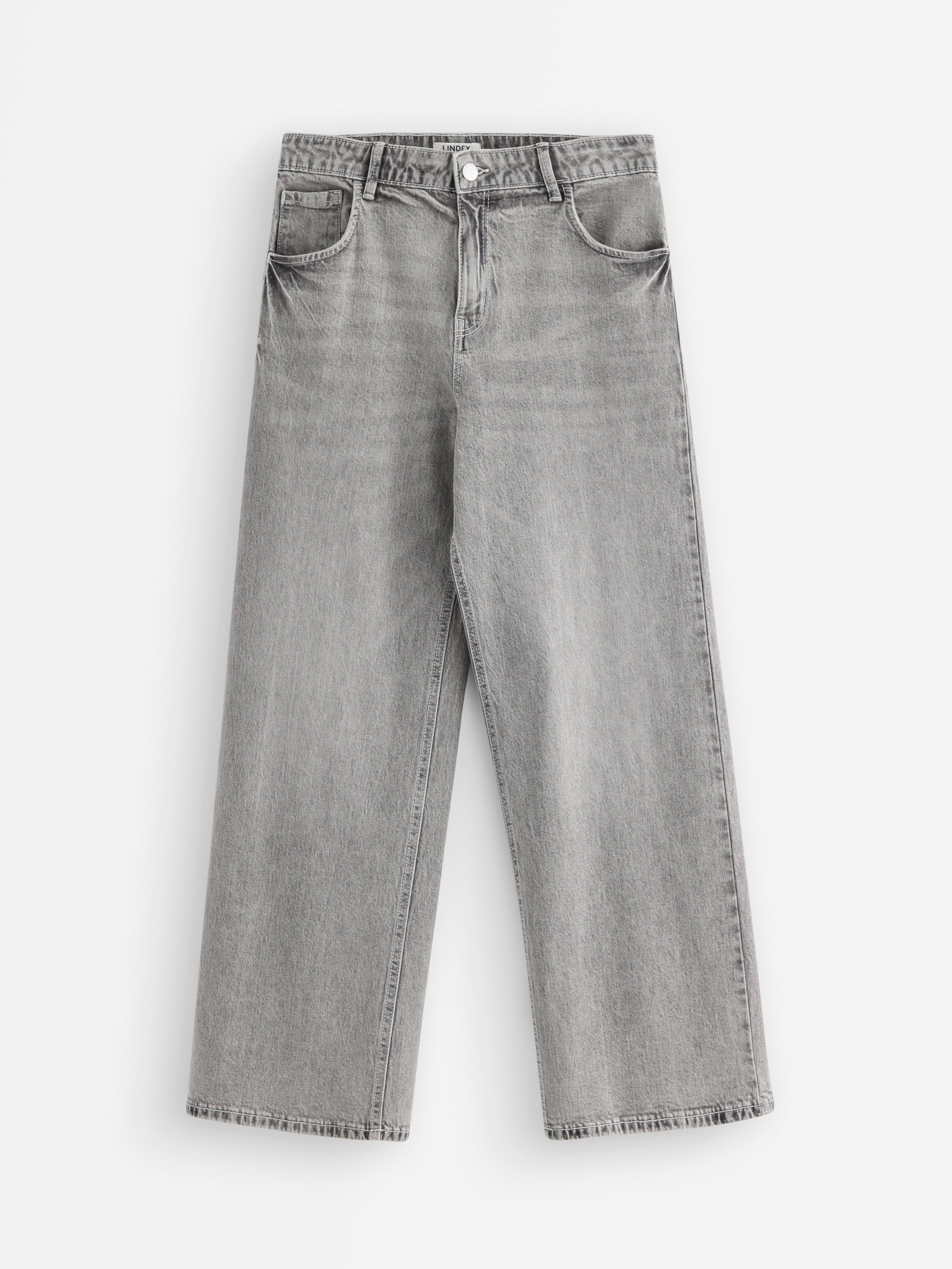 Pantalones vaqueros VEGA de pierna ancha, color gris.
