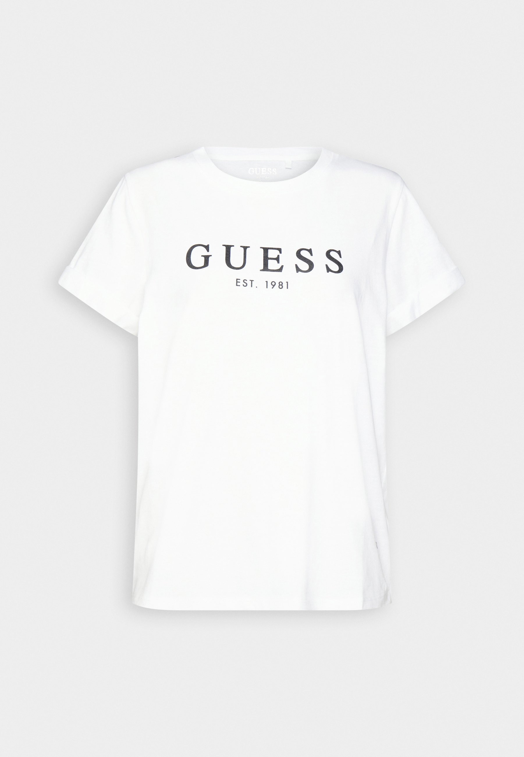 Guess ROLL CUFF - Koszulka z nadrukiem - czysta biel