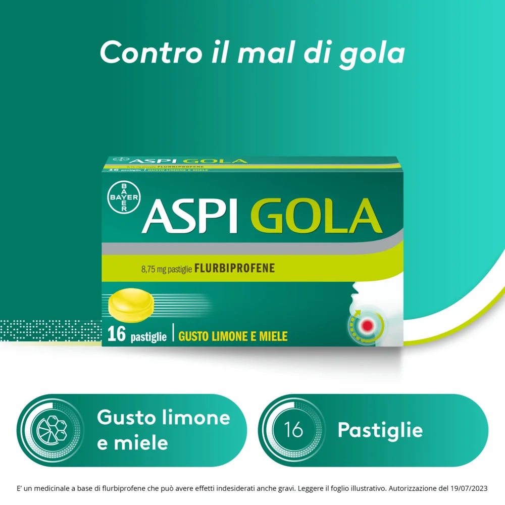 ASPIRINE Aspi Gola Anti-inflammatoire 16 bonbons miel-citron pour le mal de gorge
