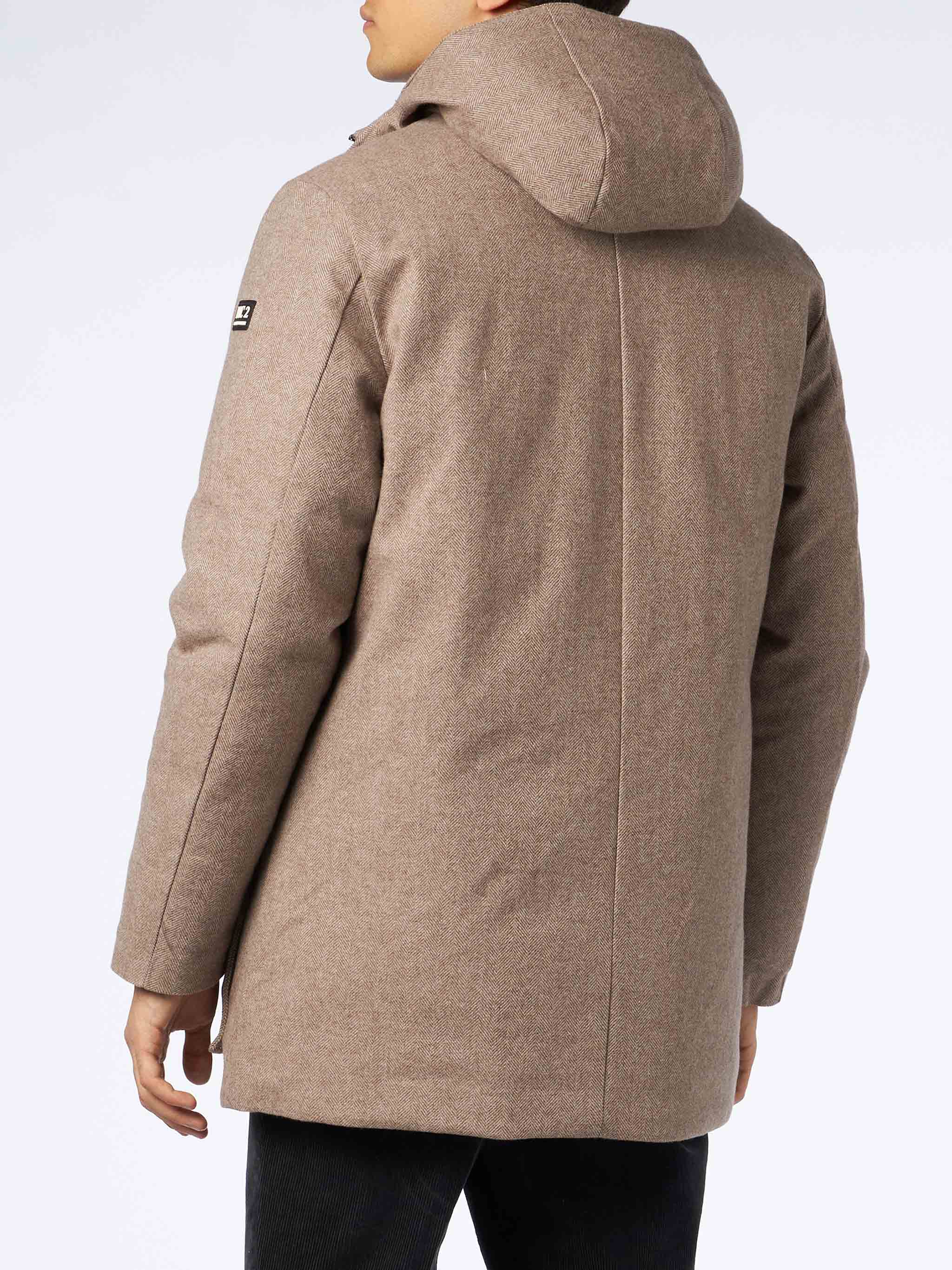 Herenparka met capuchon en visgraatprint