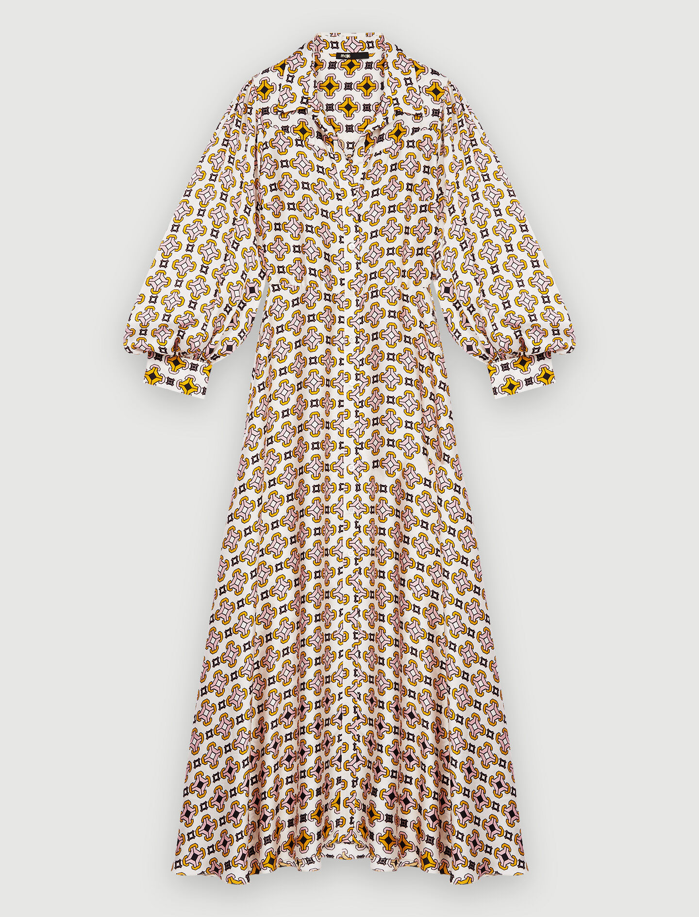 Rochie cămașă din satin imprimat - Tiles fond écru