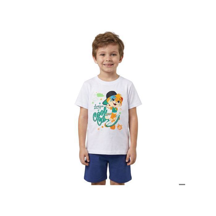 Lampo 44 Katten, katoenen pyjama, tweedelige zomerpyjama met korte mouwen, 100% katoen, 104 cm