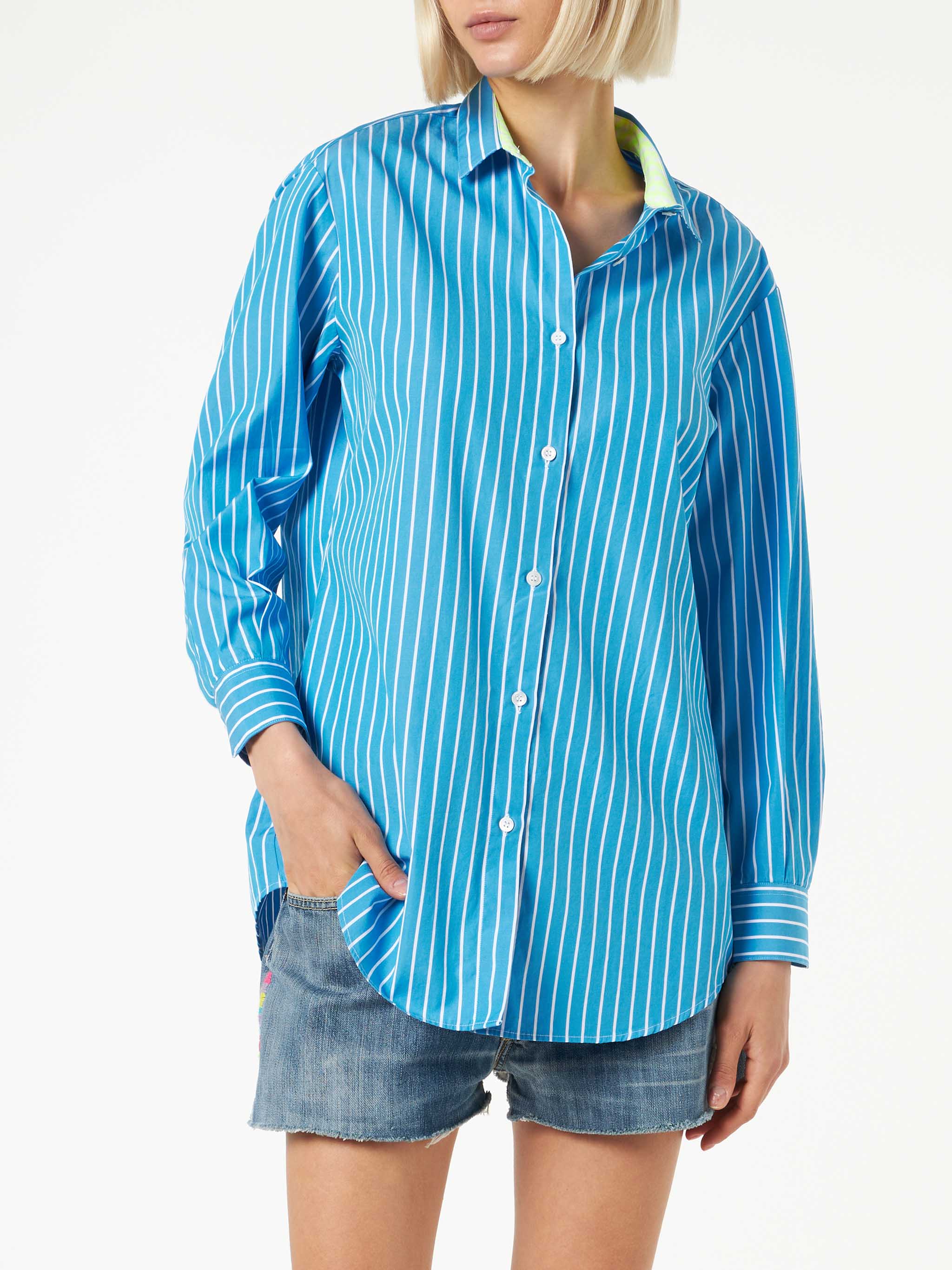 Gestreept katoenen shirt met geborduurd 'Born in St. Barth'.