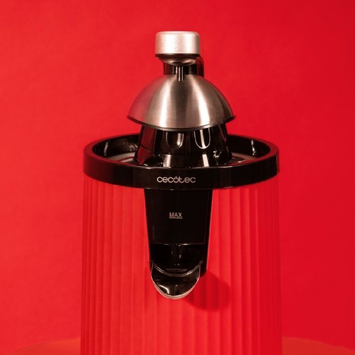 Exprimidor eléctrico de cítricos Cecotec Xqueeze RetroJuice 600 con brazo para naranjas y otros cítricos, rojo. 600 W, estilo retro.