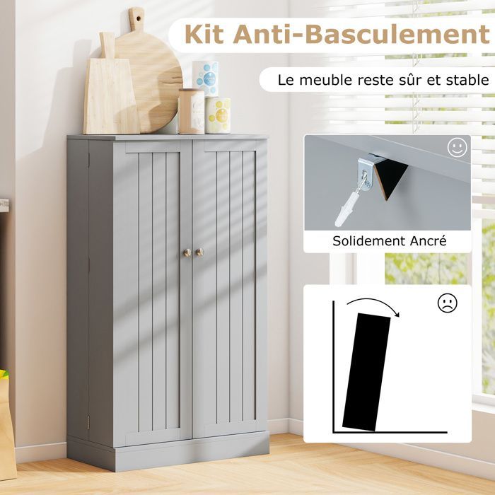 COSTWAY 104 cm keukenbuffet, deuren die 180° openen, verstelbare planken, anti-kantelset, voor eetkamer/woonkamer, grijs