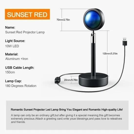 Lámpara de mesa - JEEMAK - Proyección de puesta de sol - Negra - Recargable por USB - LED - Diseño contemporáneo