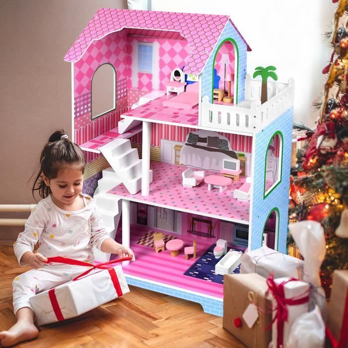 Casa de muñecas - XMTECH - Modelo B - 3 plantas - 15 piezas de mobiliario - 100x70x36 cm