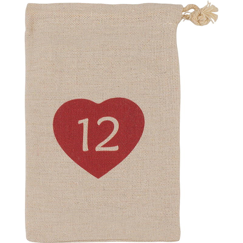 Bolsas para calendario de hogar de 12x20 cm, del 1 al 24, de tela con corazón