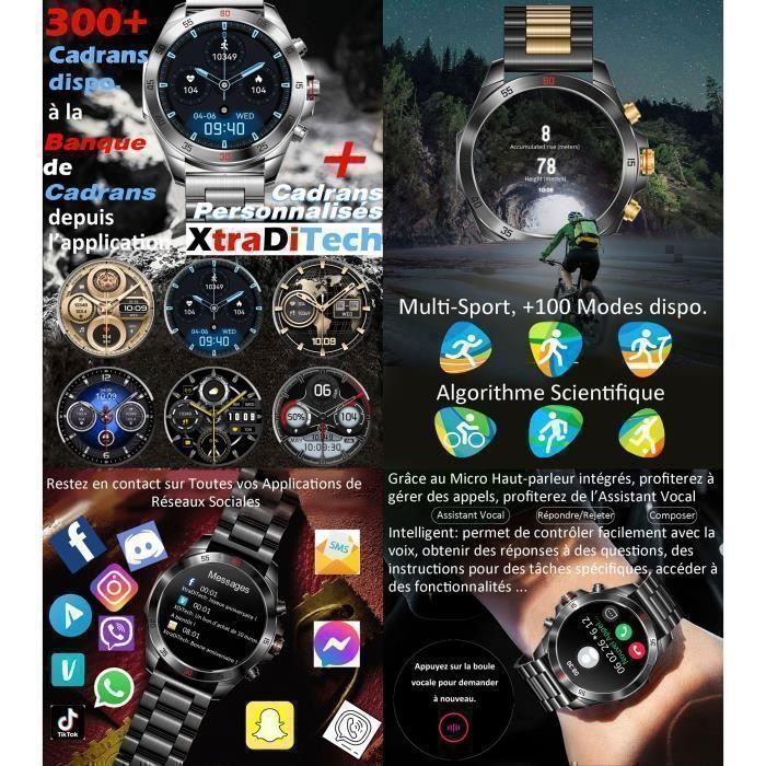 Smartwatch da uomo XtraDiTech, bracciale in acciaio inossidabile di lusso con contrasto nero e oro, display AMOLED da 1,43