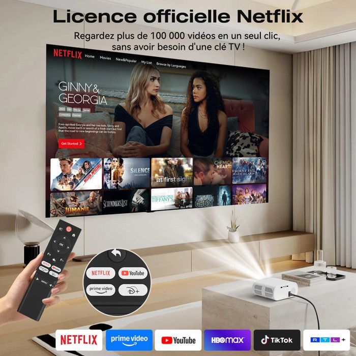 Projetor de vídeo - ZOOMCAT - Mini - Full HD 1080p - 20000 lm - Certificado pela Netflix, Wi-Fi 6