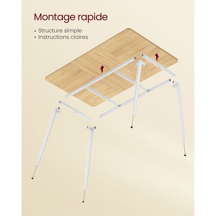 Tavolo da pranzo per 4-6 persone, stile rustico, superficie resistente al calore, 75 x 140 x 75 cm, rovere dorato e bianco nuvola.
