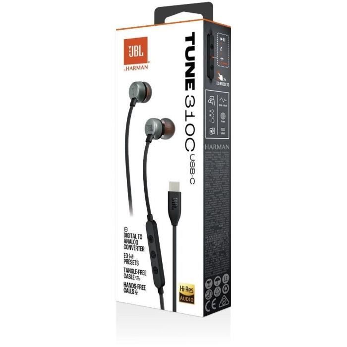 Auriculares con cable JBL Tune 310C - USB-C - Compatibles con audio de alta resolución - Negro