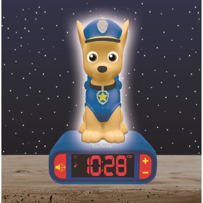LEXIBOOK Digitaler Wecker mit Nachtlicht – Paw Patrol – Chase – 3D-Licht und Sound – Blau – Kinder