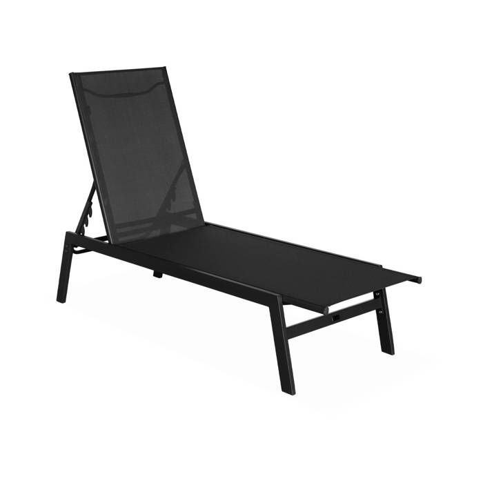 Set di 2 lettini prendisole neri. 5 posizioni. Realizzati in textilene e metallo. FLORA. L155 x P59 x H106 cm