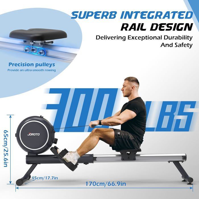 JOROTO JR40B Rameur à domicile 8 niveau Résistance magnétique rail rétractable en aluminium avec fonction Bluetooth et Écran LCD