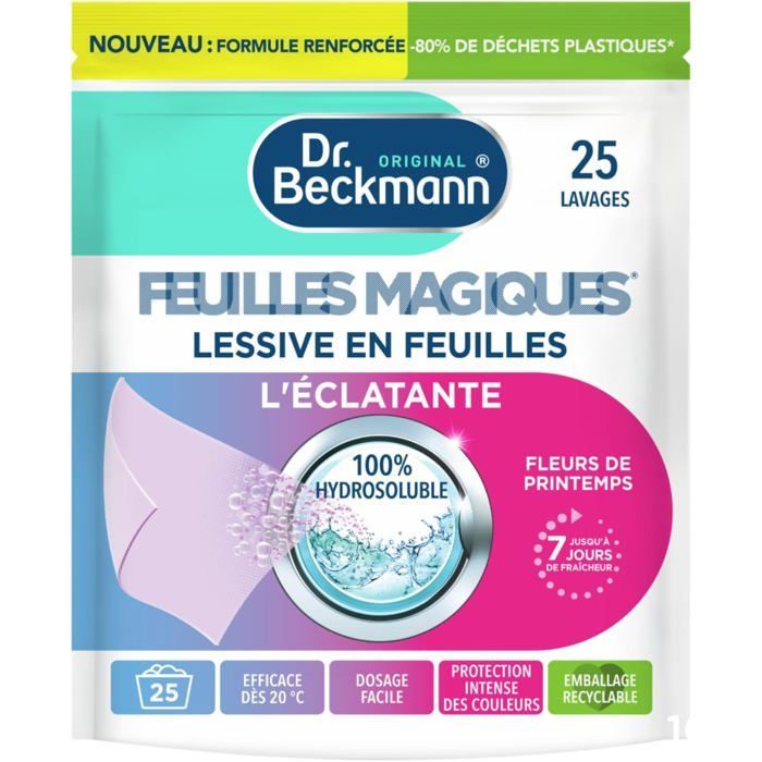 Lessive en feuilles L'ÉCLATANTE | Format pré-dosé, pratique et léger | 100% hydrosoluble, facile à utiliser et ranger | 25 feuilles