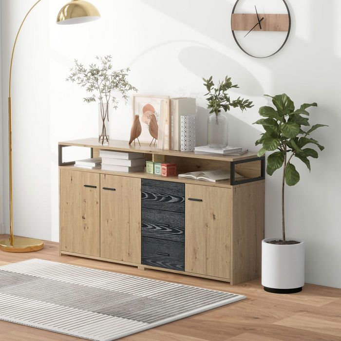 Credenza in stile industriale con tre ante e tre cassetti - FOTOPRO - Cucina - Legno - Marrone - 150*35*75,9 cm