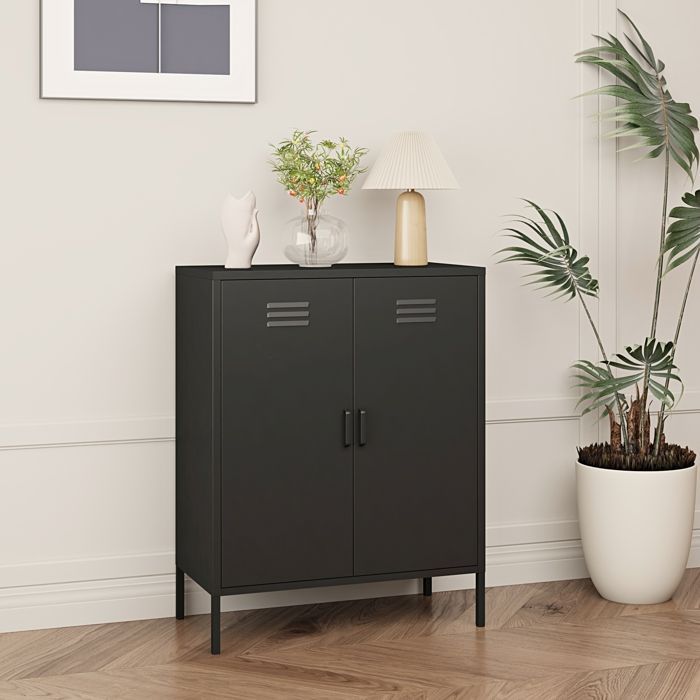 Mobiletto in metallo Pyhäranta, acciaio, 102 x 80 x 40 cm, nero opaco