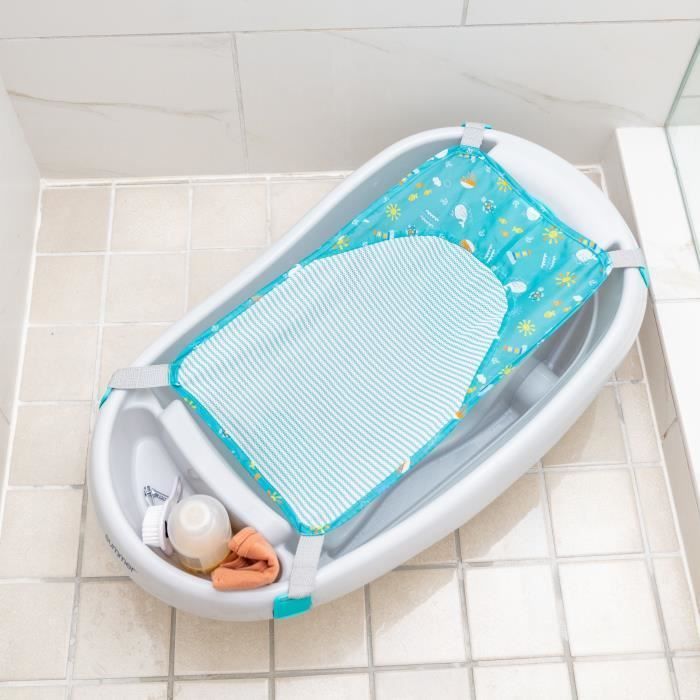 Bañera convertible INGENUITY para bebés, extragrande, cómoda, con asiento tipo hamaca de tela suave, hasta 24 meses.