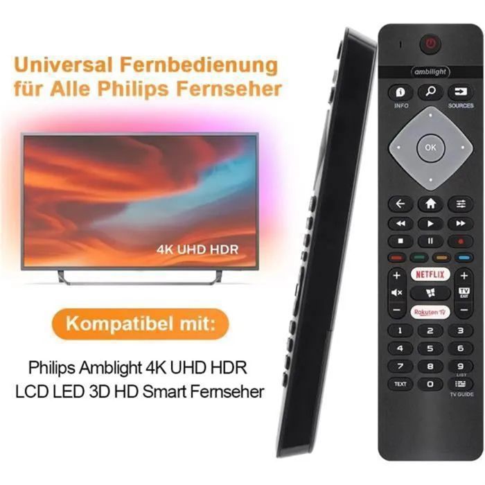 Nuevo mando a distancia de repuesto para televisores LED LCD inteligentes Philips Universal Ambilight - No requiere configuración.