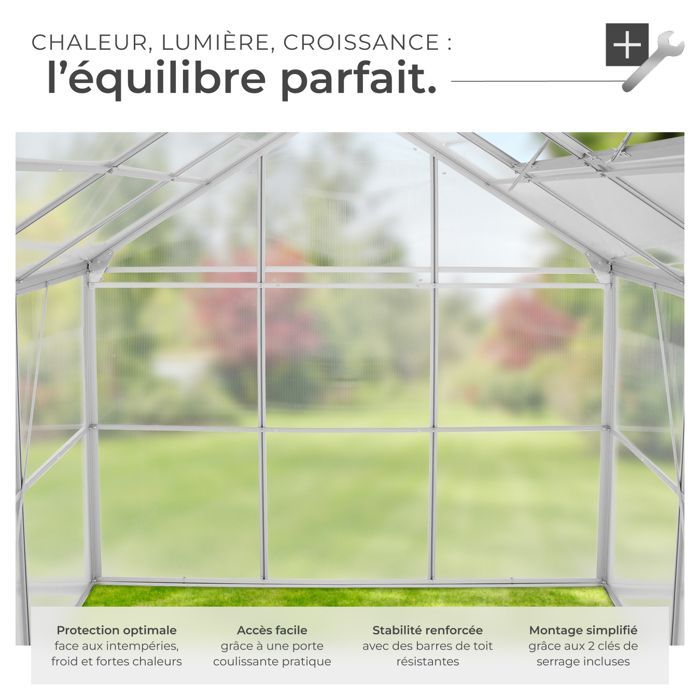 Serre de jardin - TECTAKE - Serre d'extérieur en polycarbonate surface 7,7 m³ porte coulissante 185 x 250 x 195 cm sans fondation