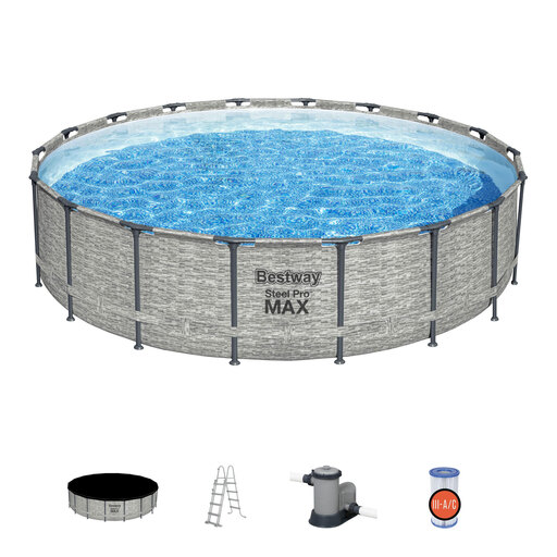 Piscine hors sol tubulaire Bestway Steel Pro Max, motif pierre, 549 x 122 cm