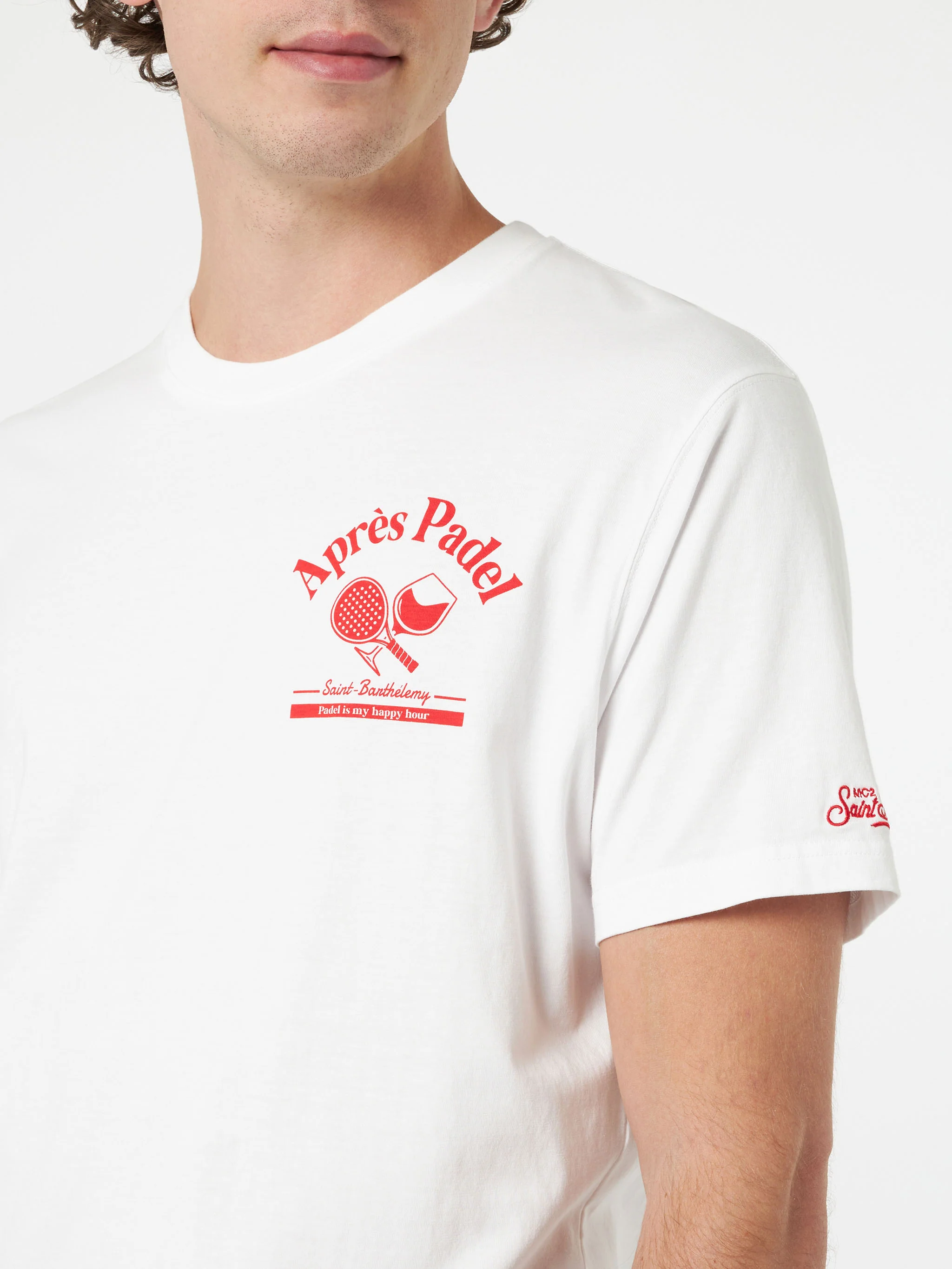 Heren katoenen T-shirt | Aprés Padel print | 100% katoenjersey | Ronde hals & korte mouwen | Normale pasvorm | Geborduurd logo | MC2 Saint Barth
