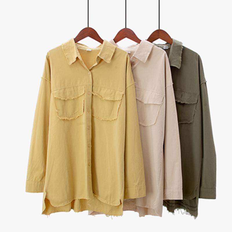 Chemises blanches basiques pour femmes, printemps-été, col rabattu, double poche, blouse de bureau, haut féminin, couleur unie, collection 2020