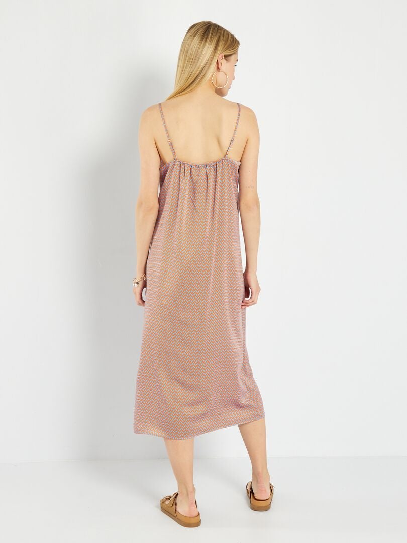 Vestido longo de cetim estampado - AZUL
