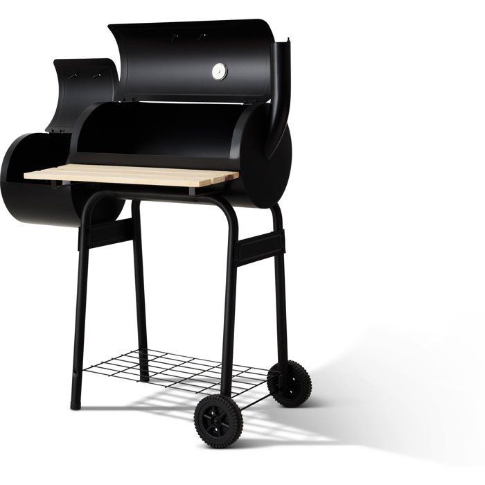 Ahumador de carbón - COOKINGBOX - Dos cámaras de combustión cilíndricas - Acero - Asas de madera - Chimenea vertical