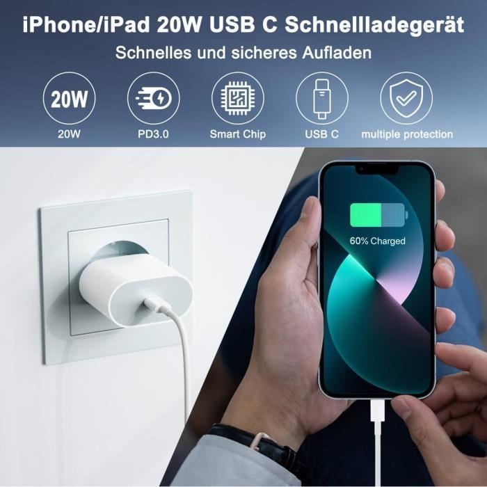 Snellader - ELLBM - 20W - Compatibel met iPhone 13 Pro Max - 1M kabel - Type-C