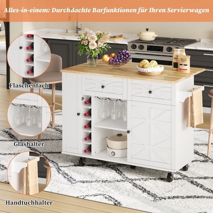 ILOT CENTRAL-CDISPLAY 120 x 45(70) x 89 cm-Roulettes verrouillables à 360°-blanc