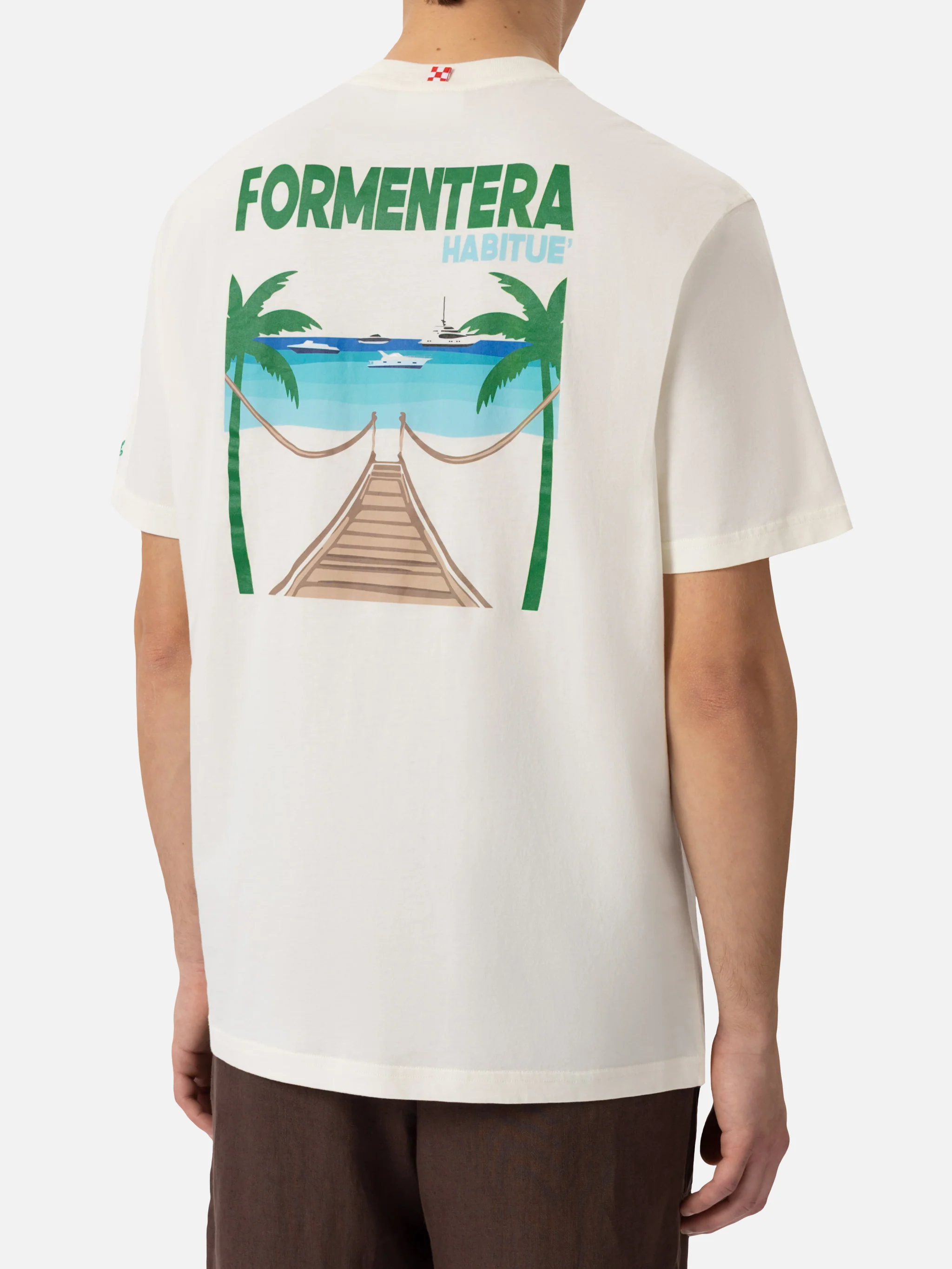 T-shirt voor heren van biologisch katoen met een ansichtkaartprint van Formentera.