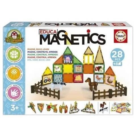 Magnetics Ecoferme - Jeu de construction - EDUCA - 28 pièces magnétiques, 2 animaux, 8 cartes - Dès 3 ans