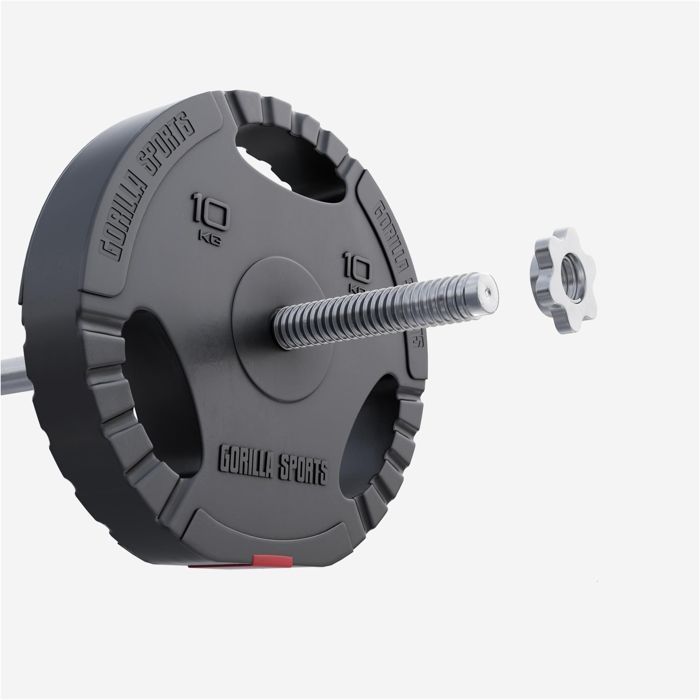 Anilhas de peso GORILLA SPORTS® - 10kg, 30/31mm, Plástico - Anilhas para barra, Conjunto de anilhas, Treinamento de força, Levantamento de peso