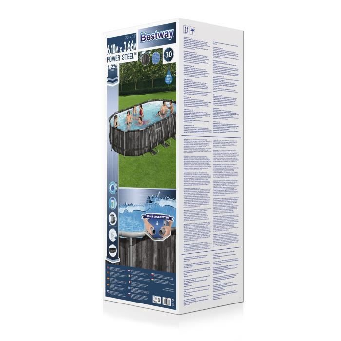 Kit de piscina tubular elevada BESTWAY - Power Steel™ - 610 x 366 x 122 cm - Ovalada (con filtro, escalera y cubierta)