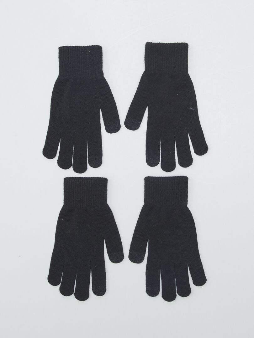 Juego de 2 pares de guantes para pantallas táctiles - NEGRO