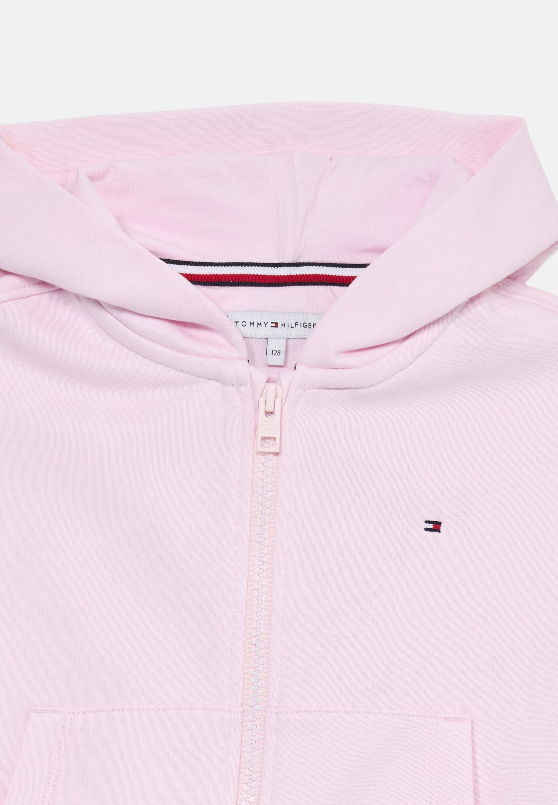 Moletom com capuz e zíper Tommy Hilfiger com estampa puff - rosa claro