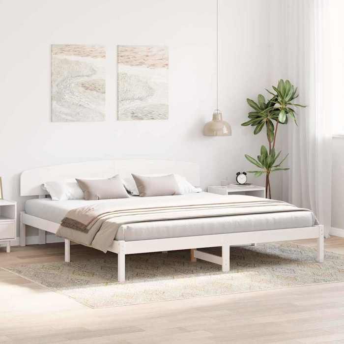 Cama doble CHIC para adultos - Estructura de cama de 200 x 200 cm, color blanco, madera maciza de pino #Sara48834