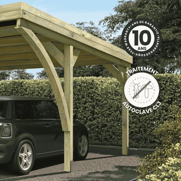 Carport aus Holz für 2 Autos, 30,9 m², 4 Pfosten 12x12