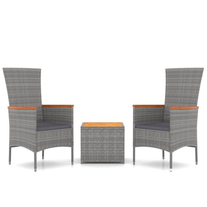 vidaXL 3-piece garden furniture set, grey poly rattan and acacia, 3157652