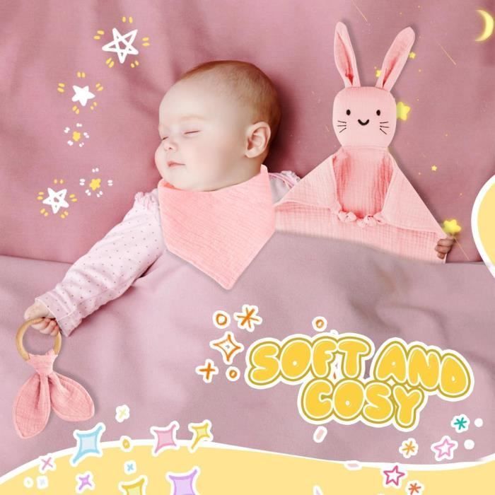 Coffret Cadeau Naissance Bébé,de Dentition et Bavoir Garçons et Filles avec Doudou Bébé,Set de Cadeaux pour la Fête de Bébé(Rose)