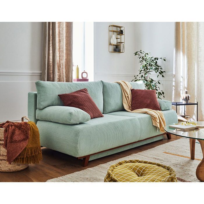 Cristal – 3-Sitzer-Schlafsofa mit Stauraum – aus Cord – Blau